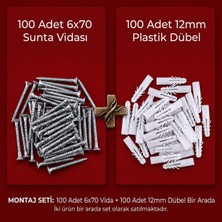 Aras Endüstri 100 Adet 6X70 Sunta Vidası ve 100 Adet 12MM Plastik Dübel Montaj Seti
