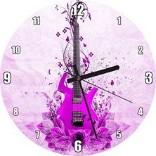 Lusenne Duvar Saati: Mor Elektrogitar ve Çiçekler Temalı - 30X30CM