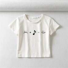 Touz Music Equals Happiniess Baskılı Beyaz Crop
