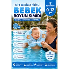 Lusenne Şişme Havuz & Aksesuarı: 0-12 Ay Güvenli Bebek Yüzme Boyun Simidi, Mavi Ayıcık Tasarımı