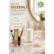 Lusenne Makyaj & Takı Organizeri: 3’lü Şeffaf Makyaj Organizer Seti - Fırça, Pamuk ve Kulak Çubuğu Saklama
