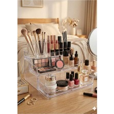 Lusenne Makyaj & Takı Organizeri: 3 Katlı Şeffaf Plastik Organizer – Makyaj ve Kırtasiye Düzenleyici