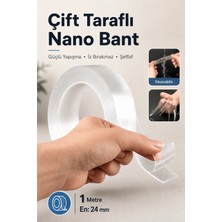 Nublado 1 M x 24 mm Güçlü Yapışkan Şeffaf Çift Taraflı Nano Silikon Bant Dayanıklı Kolay Yıkanabilir