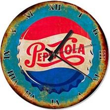 Lusenne Duvar Saati: 50 cm Çap Pepsi Kapağı Baskılı Modern