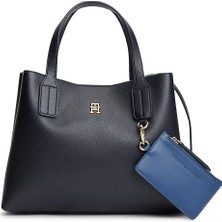 Tommy Hilfiger Kadın Çıkarılabilir Mini Askılı ve Cüzdanlı Th Monogram Logolu Lacivert Omuz Çantası AW0AW18722-DW6