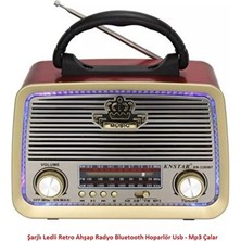 Lusenne Nostaljik Radyo: Kırmızı Retro Ahşap Radyo - LED Işıklı ve USB Mp3 Çalar Özelliğiyle