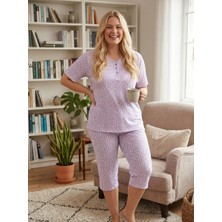 Asel Tekstil Büyük Beden Kısa Kol Kapri Pamuklu Likralı Pijama Takımı