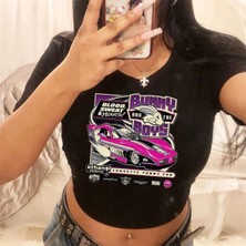 Touz Küt Küt Bunny Boys Car Baskılı Siyah Crop
