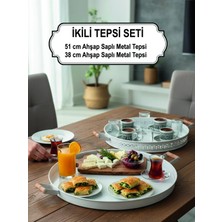 Evstyle 51 cm + 38 cm Ikili Metal Tepsi Seti - Beyaz