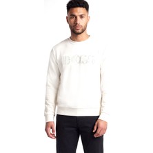 Boss Erkek Normal Kalıp Logo Baskılı Yuvarlak Yakalı Pamuklu Uzun Kollu Ekru T-Shirt 50565651-118