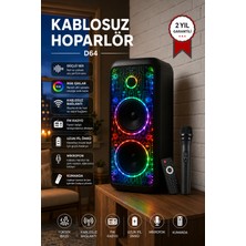 Yenilig Bluetooth Hoparlör Mikrofonlu Kumandalı Rgb Işıklı Kablosuz Speaker D64 Siyah Fm Radyo USB Tf Kart Destekli Taşınabilir Ses Sistemi