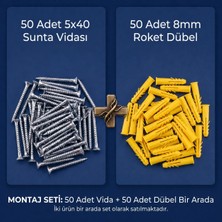 Aras Endüstri 50 Adet 5X40 Sunta Vidası ve 50 Adet 8mm Roket Dübel Montaj Seti