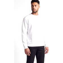 Boss Erkek Rahat Kalıp Logo Etiketli Yuvarlak Yakalı Pamuklu Uzun Kollu Beyaz Sweatshirt 50564103-100
