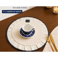 Calina Home 1'li Keten Beyaz Fırfırlı Biyeli Amerikan Servis Seti Masalara Yuvarlak/supla