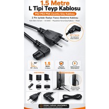 Lusenne Kablo & Adaptör: 1.5 Metre L Tipi Teyp Güç Kablosu - Ps2, Ps3, Ps4 Uyumlu, 2 Pinli, Işıldak