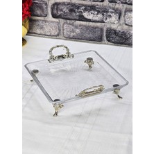 SEÇKİNEV Madlen Kare 24*24, Döküm Metal 4 Ayaklı ve Kulplu Sunum Tabağı Altın/gümüş/eskitme