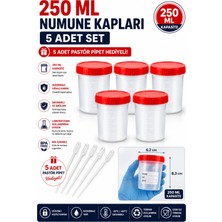 Arkhelais Numune Kabı 250 ml 5 Adet – Vidalı Kapaklı Gıda, Su ve Laboratuvar Numune Saklama Kabı + 5 Pastör Pipet