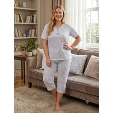 Asel Tekstil Büyük Beden Kısa Kol Kapri Pamuklu Likralı Pijama Takımı