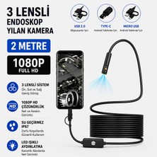 Uninet Türkiyede Ilk 2 Metre 3 Kameralı Android ve Bilgisayar Uyumlu Endoskop Yılan Kamera 1080P Full Hd