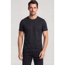Paul & Shark Erkek Regular Fit Yuvarlak Yakalı Logo Işlemeli Pamuklu Kısa Kollu Siyah T-Shirt 26411031A-011