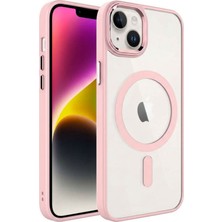 Lyon Tech Apple iPhone 13 ve 14 Uyumlu Zore Krom M-Safe Wireless Şarj Özellikli Metal Kamera Çerçeveli Şeffaf Silikon Kılıf