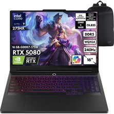 Lenovo Legion Pro7 Ultra 9-275HX 64-Gbddr5 2 Tbssd RTX5080 (16 GB-GDDR7-175W) 16" Wqxga OLED Windows 11 Home + Hmf Sırt Çantası 83F5004RTRHMF6