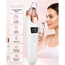 Nivego Ahm Vakumlu Derma Siyah Nokta Temizleme Cihazı LCD Ekranlı 5 Başlıklı 3 Kademeli Güç Ayarlı USB Şarjlı Gözenek Temizleyici Yüz Bakım Cihazı