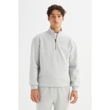 Lee Regular Fit Normal Kesim Kapüşonlu Fermuar Detaylı Gri Melanj Sweatshirt