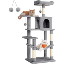 Feandrea PCT161W01 Tırmalama Ağacı, 143 cm Yüksekliğinde, Kedi Ağacı, Çok Katlı Kedi Evi, 4 Tırmalama Sütunu, 2 Platform, Hamak, Mağara, Açık Gri