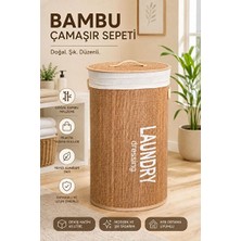Lusenne Çamaşır Sepeti: 60 Litre Kapaklı Bambu - Yuvarlak Hasır Görünüm