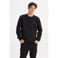 Regular Fit Normal Kesim Bisiklet Yaka Baskılı Siyah Sweatshirt