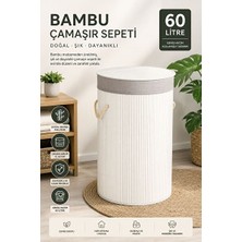 Lusenne Çamaşır Sepeti: Bambu Beyaz Katlanabilir , 60 Litre Kapasiteli