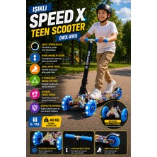 Open City Mavi Tekerlekli Işıklı Speedx Teen Scooter WX-891 3 Tekerlekli Ayarlanabilir Gidonlu Çocuk Scooter