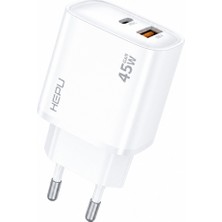 HEPU HP-C31 45W GaN Şarj Adaptörü + Type-C to Type-C Kablo – Çift Çıkışlı (Type-C + USB)