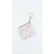 Palto Tasarım Pembe Çizgili Kalpler Charm Anahtarlık