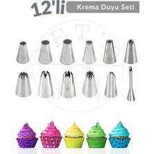 Jet's Home 12\'li Krema Duyu Seti Büyük Boy Cupcake, Pasta ve Kurabiye Süsleme Seti Paslanmaz Çelik