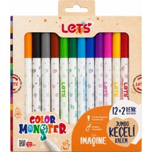 Let's Color Monster 12+2 Renk Jumbo Keçeli Kalem Seti (Gold + Silver)