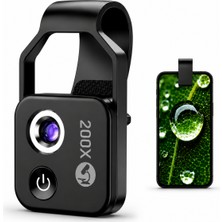 Multizone Telefon Mikroskobu 200X Klipsli Makro Lens LED Işıklı Tüm Telefonlarla Uyumlu - Siyah