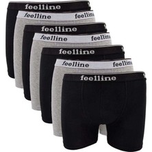 7 Adet Feelline Siyah ve Gri Pamuklu Doğal Likralı Erkek Boxer