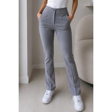 Fit Women Yüksel Bel Toparlayıcı Nervür Dikişli Ispanyol Paça Pantolon 4622 -Gri