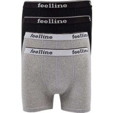 4 Adet Feelline Siyah ve Gri Pamuklu Doğal Likralı Erkek Boxer
