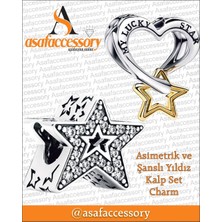Asaf Accessory Asimetrik ve Şanslı Yıldız ve Kalp Set Charm Gümüş
