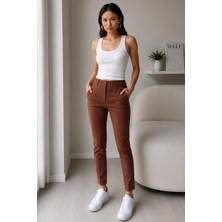 Fit Women Yüksel Bel Toparlayıcı Nervür Dikişli Ispanyol Paça Pantolon 4622 -Kiremit