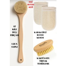 Madame Naturel 3`lü Banyo Seti (At Kılı Sırt Fırçası+Kaktüs Otu Tırnak Temizleme+ Kabak Lifi Eldiven Lif)