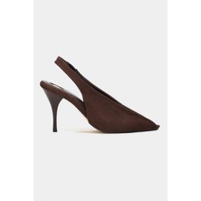 Nişantaşı Shoes Lala Kahve Süet Şeffaf Detay Sivri Burun Kadın Topuklu Ayakkabı
