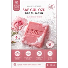 Saf Gül Özlü Gül Sabunu 4’lü Paket 4 x 120 G | Doğal Kaynaklı El, Yüz ve Vücut Sabunu