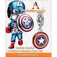 Asaf Accessory Kaptan Amerika ve Kalkan Set Charm Gümüş