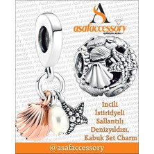 Asaf Accessory Incili Istiridyeli Sallantılı ve Denizyıldızı Kabuk Set Charm Gümüş