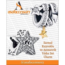 Asaf Accessory Sarmal Kuyruklu ve Asimetrik Yıldız Set Charm Gümüş