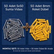 Aras Endüstri 50 Adet 5X50 Sunta Vidası ve 50 Adet 8mm Roket Dübel Montaj Seti